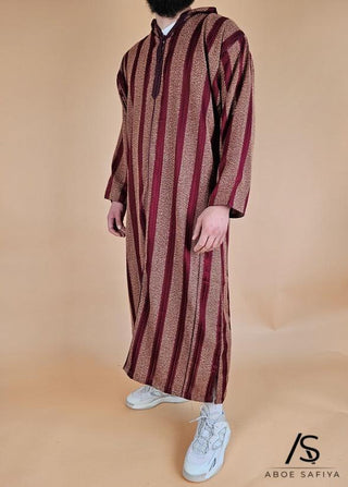 Marokkanische Djellaba „Marrakesh“ Bordeaux/Senf von Rafiq