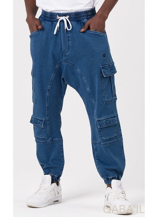 Dunkelblaue Cargo-Jeans 'Vintage' von Qaba'il