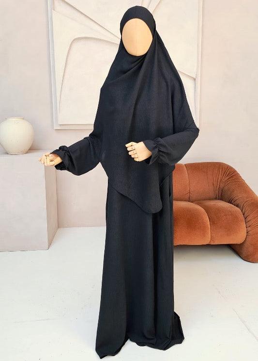 Khimar-Set 'Safae' Schwarz - Puffärmel