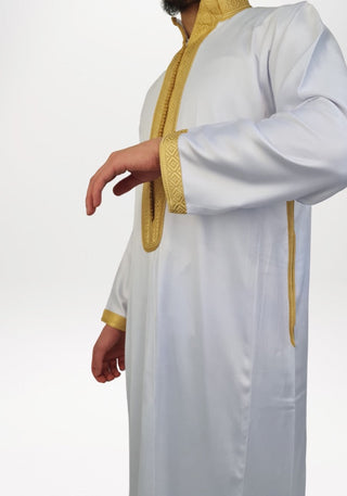 Marokkanischer Kaftan 'Meknes' Weiß/Gold von Rafiq